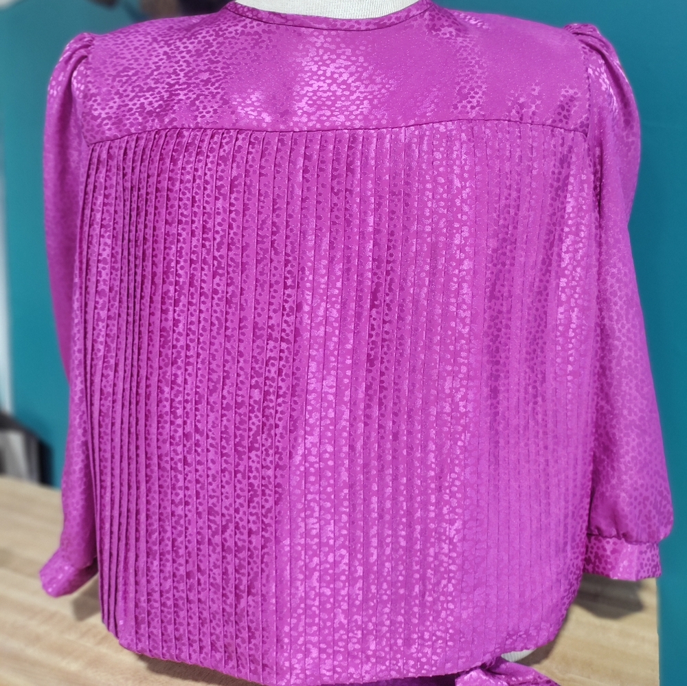Lady Carol of New York vintage hot pink pleated blouse with waist bow.